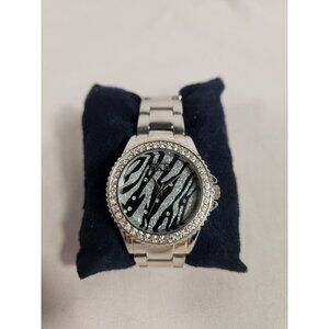 BKE 1002 Womens Watch Rhinestone Large Face Steel Zebra BLINGY 6 1/4" GIFT READY